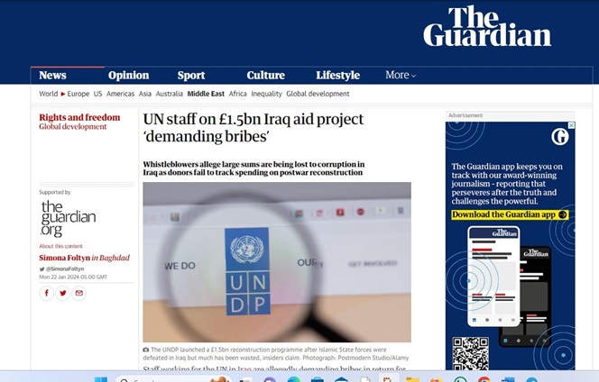 حتى الامم المتحدة تاخذ رشوة ….تحقيق “صادم”: موظفو الأمم المتحدة في العراق تقاضوا رشاوى لمساعدة رجال اعمال
